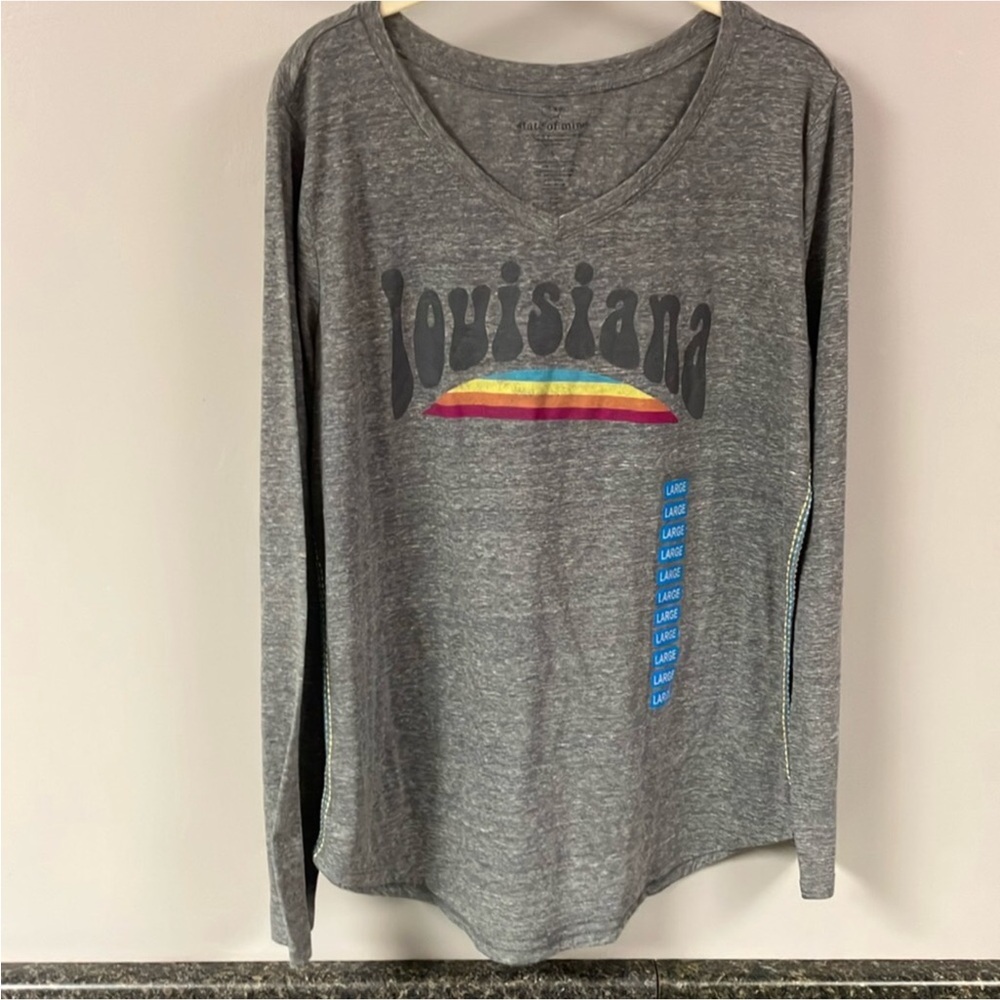 3/$15 ❤️ Gray Long Sleeve Louisiana Top colorful side stitching L